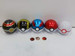 Bundle of 5 Pokemon Pokeball Tins & 3 Collectible Coins