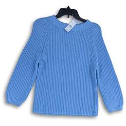 NWT Ann Taylor Womens Blue Knitted Long Sleeve Crew Neck Pullover Sweater Size S