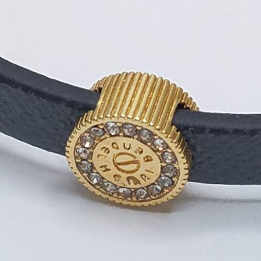 Henri Bendel Gold Tone Leather Rhinestone 7.5" Bracelet W/C.O.A 11.3g image number 4