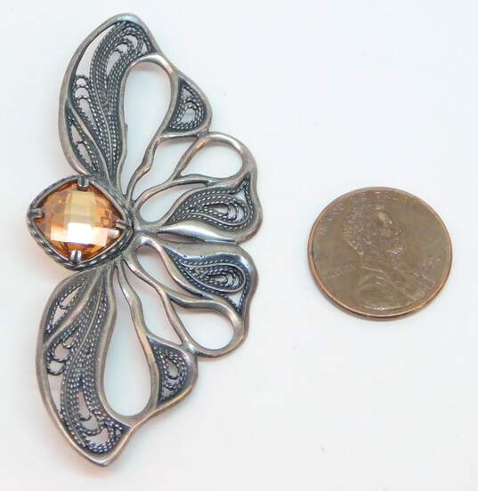 Vintage Silpada Sterling Silver Filigree Cubic Zirconia Butterfly Brooch 8.9g image number 6