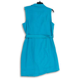 NWT Womens Blue Collared Sleeveless Tie Waist Front Zip Sheath Dress Sz 12 alternative image