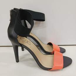 Womens Orange Black Patent Leather Zip Open Toe Stiletto Strappy Heels Size 7.5 alternative image