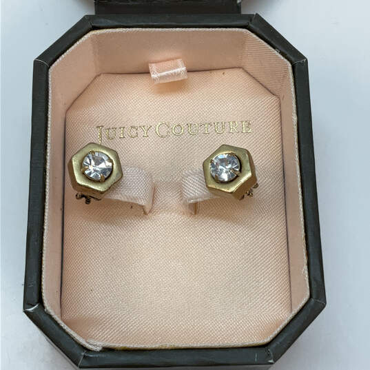 IOB Designer Juicy Couture Gold-Tone Single Crystal Hexagon Stud Earrings image number 1