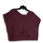 Womens Purple Tight Knit Cap Sleeve V-Neck Cropped Pullover Sweater Size L image number 1