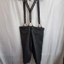 L.L. Bean Striped Gray Wool Trouser Shorts w/ Suspenders Size 44 alternative image