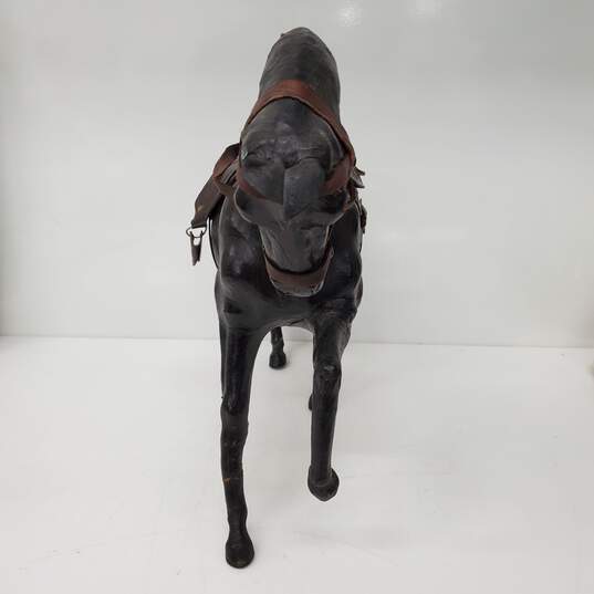 VTG Leather Wrapped Statue Figure w Saddle & Stirrup Dark Brown Horse 16 x 19 image number 3