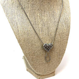 Designer Brighton Silver-Tone Rhinestone Heart Pendant Necklace w/ Dust Bag