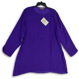 NWT Flax Womens Purple Long Sleeve Pullover Tunic Blouse Top Size Medium