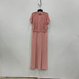 NWT Premier Amour Womens Pink Lace Short Sleeve Back Zip A-Line Dress Size 14
