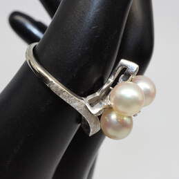 Vintage 14K White Gold Pearl White Sapphire Accent Ring Size 7.5 - 5.6g alternative image