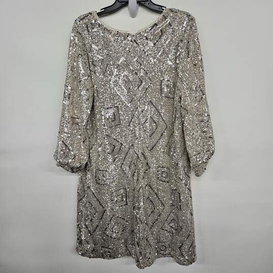 Champagne Sequin Puffed Sleeve Dress image number 2