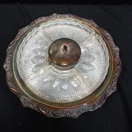 Vintage Rogers Bros. Heritage Silver Plate and Glass Chip and Dip Snack Tray Lazy Susan alternative image