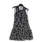 NWT Womens Black Floral Round Neck Knee Length A-Line Dress Size 4 image number 1