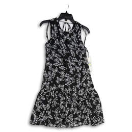 NWT Womens Black Floral Round Neck Knee Length A-Line Dress Size 4