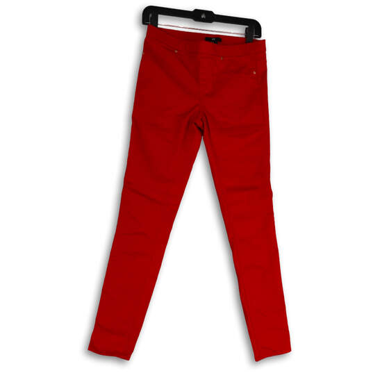 Womens Red Denim Dark Wash Elastic Waist Pockets Skinny Leg Jeans Size 6 image number 1