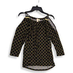 Womens Black Gold Geometric Halter Neck Pullover Blouse Top Size Medium