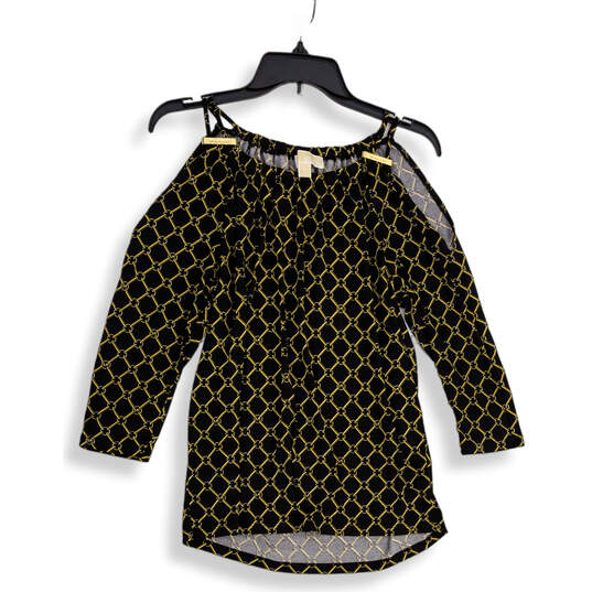 Womens Black Gold Geometric Halter Neck Pullover Blouse Top Size Medium image number 1