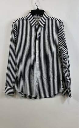 Calvin Klein Mens Black White Striped Long Sleeve Button-Up Shirt Size Medium