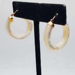 14k Yellow Gold MOP 1 inch Hoop Earrings 5.8g