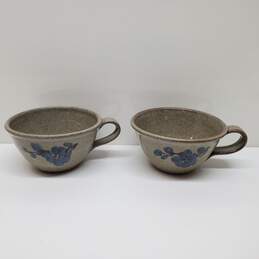 Set Of 2 VTG. Old Time Pottery Stoneware Coffee Cups Blue Flower