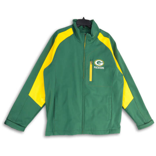 Mens Green Yellow Green Bay Packers Mock Neck Full-Zip Jacket Size XL image number 1
