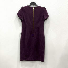 NWT Womens Purple Crew Neck Short Sleeve Back Zip Sheath Dress Size 12 alternative image
