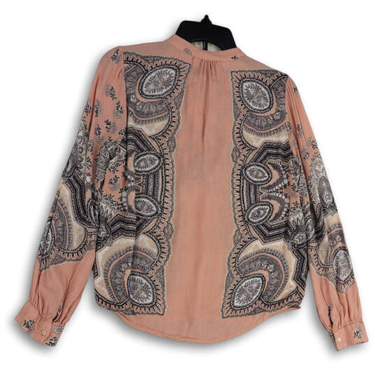 Womens Pink Paisley Long Sleeve Tie Neck Pullover Blouse Top Size S image number 2