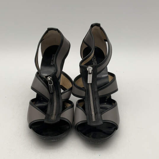 Womens Black Gray Textile Zipper Open Toe Strappy Cone Heels Size 10 M image number 3