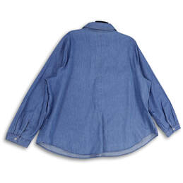 NWT Womens Blue Denim Spread Collar Long Sleeve 1/2 Button Blouse Top Sz 20 alternative image