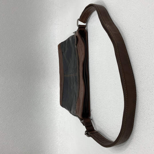Womens Black Brown Leather Adjustable Strap Outer Zip Pockets Crossbody Bag image number 5