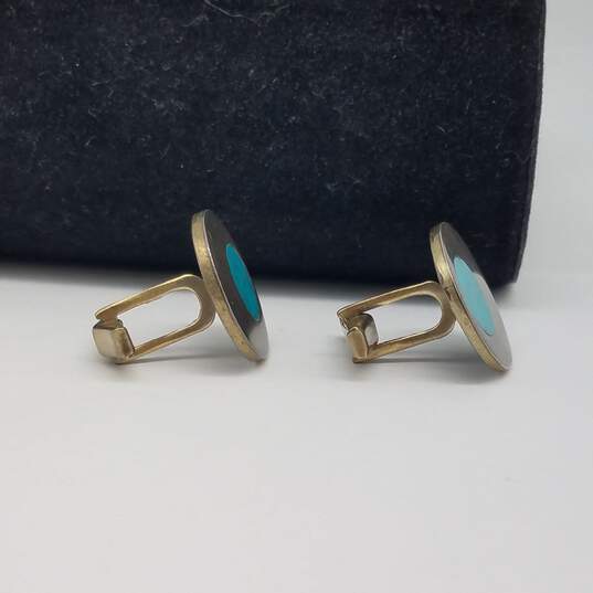 RCG Mexico Sterling Silver Turquois Like Inlay Men's Cuff Links 12.2g image number 3