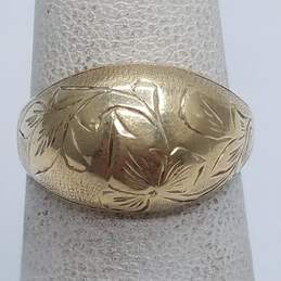 14K Gold Floral Etched Dome Sz 5.75 Ring 3.5g