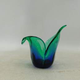 Murano Blue Green Ombre Art Glass Petal Leaf Votive Candle Holder Home Decor alternative image