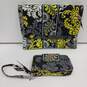 Vera Bradley Black Yellow & White Quilted Floral Pattern Makeup Bag & Wallet image number 1