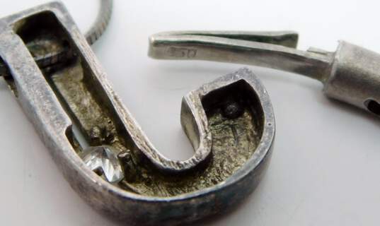 (G) Artisan 925 & 950 Cubic Zirconia J Pendant Necklace & Hinged Bangle Bracelet image number 5