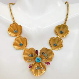 Vintage Goldette Mesh Bee Choker Pastel Rhinestone Flower Necklace & Glove Clip 44.0g alternative image