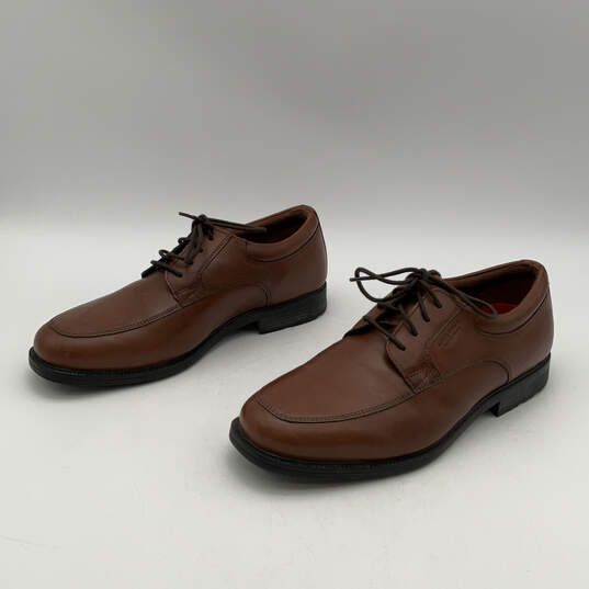 Mens Brown Leather Square Toe Lace-Up Fashionable Oxford Dress Shoes Size 8 image number 3