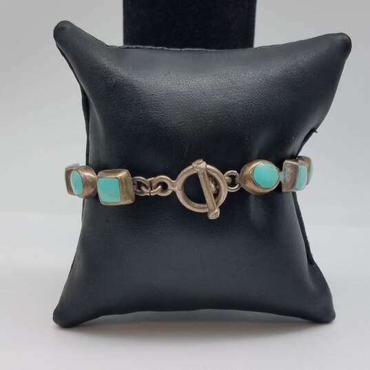 Turquoise Inlay Oval Square Link 8" Bracelet 34.0g image number 3