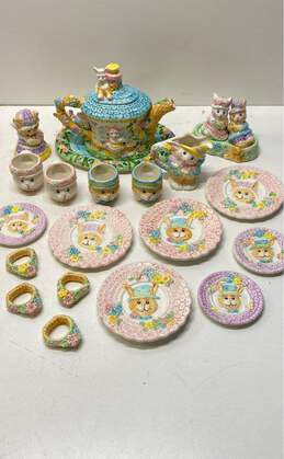 Children's Tea Set 23 pc Ceramic Bunnies in the Garden Tea Set