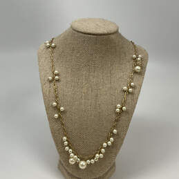 Designer J. Crew Gold-Tone White Triple Pearl Rhinestone Chain Necklace
