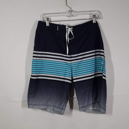 Mens Striped Regular Fit Drawstring Waist Flat Front Swim Shorts Size 32 image number 1
