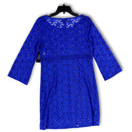 NWT Womens Blue Floral Lace Round Neck 3/4 Sleeve Short Sheath Dress Size 8 alternative image