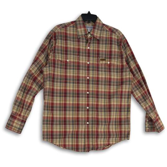Mens Multicolor Plaid Long Sleeve Pockets Spread Collar Button-Up Shirt Size S image number 1