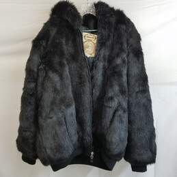Black faux fur zip hoodie oversized jacket men's XL