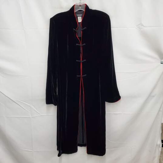 VTG Nira nira WM's Black & Red Trim Velvet 100% Silk Blend Robe Size M image number 1