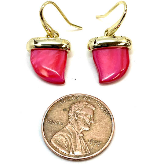 Designer Kendra Scott Gold-Tone Pink Mother Of Pearl Drop Earrings image number 2