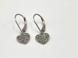 925 Sterling Silver Womens Rhinestones Leverback Heart Hoop Earrings 1.8g
