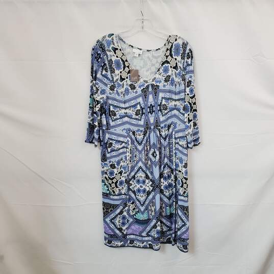 J. Jill Blue Lapis Art Floral Patterned Midi Sheath Dress WM Size M NWT image number 1