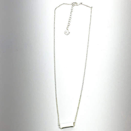 Designer Kendra Scott Silver-Tone Turquoise Bar Pendant Necklace With Bag image number 3