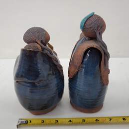 Val Knight Studio Handmade Pottery Women Blue Matched Pair Figurines Sculptures alternative image